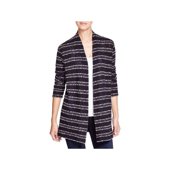 THREE DOTS Womens Black Striped Long Sleeve Open Front Wear To Work Sweater M